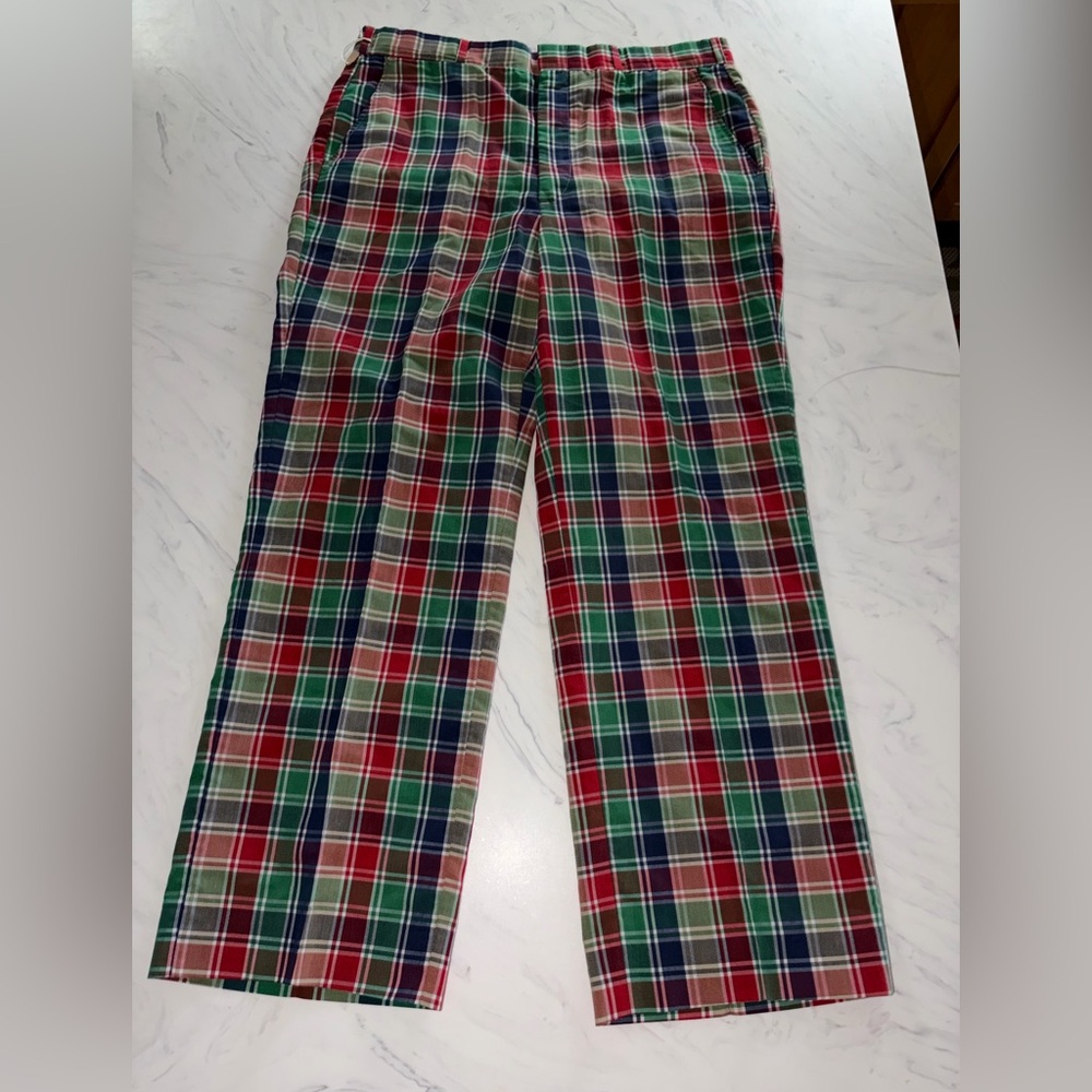 Thomson red blue green plaid dress pants xmas 35 X 28 retro vintage